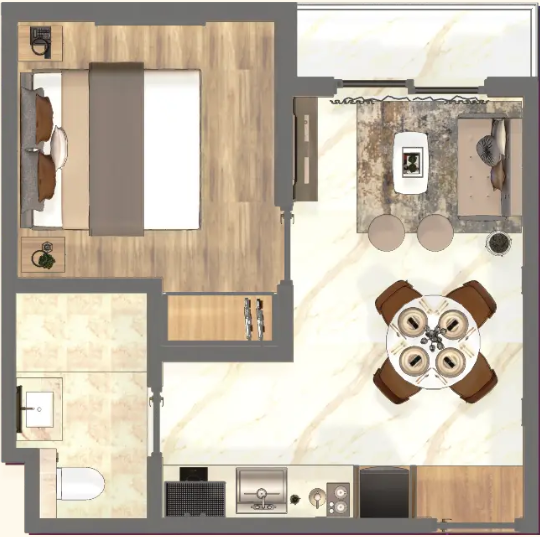 1-bedroom residential unit